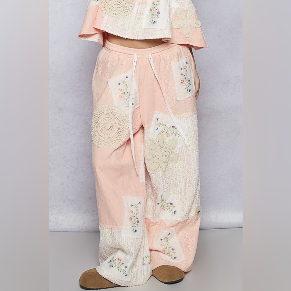 PB19 POL Patchwork Pants in Peach and Cream